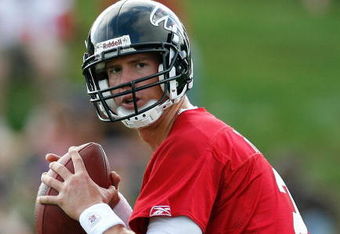 FLOWERY BRANCH, GA - AUGUST 01:  Quarterback Matt Ryan #2 of the Atlanta Falcons during opening day of training camp on August 1, 2009 at the Falcons Training Complex in Flowery Branch, Georgia.  (Photo by Kevin C. Cox/Getty Images)