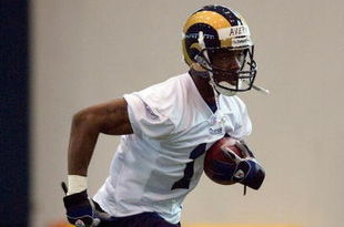 EARTH CITY, MO - MAY 9: Donnie Avery #17 of the St. Louis Rams catches a pass during a mini camp on May 9, 2008 at Russell Athletic Training Facility in Earth City, Missouri. (Photo by Dilip Vishwanat/Getty Images)