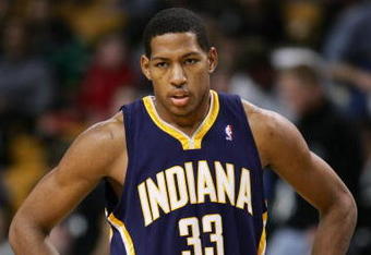 BOSTON - NOVEMBER 15:  Danny Granger #33 of the Indiana Pacers looks on against the Boston Celtics on November 15, 2006 at the TD Banknorth Garden in Boston, Massachusetts. The Celtics defeated the Pacers 114-88. NOTE TO USER: User expressly acknowledges and agrees that, by downloading and or using this photograph, User is consenting to the terms and conditions of the Getty Images License Agreement. (Photo by Elsa/Getty Images) 