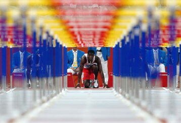 BEIJING - AUGUST 20:  Dayron Robles of Cuba prepares to compete men's 110m hurdles during the track and field athletics event at the National Stadium during Day 12 of the Beijing 2008 Olympic Games on August 20, 2008 in Beijing, China.  (Photo by Michael Steele/Getty Images)