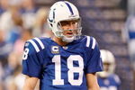 INDIANAPOLIS - DECEMBER 28:  Quarterback Peyton Manning #18 of the Indianapolis Colts stands on the field during the game against the Tennessee Titans on December 28, 2008 at Lucas Oil Stadium in Indianapolis, Indiana. (Photo by: Jamie Squire/Getty Images)