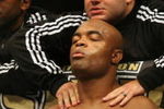 CHICAGO- OCTOBER 25:  Anderson Silva prepares before the Middleweight Title Bout at UFC's Ultimate Fight Night at Allstate Arena on October 25, 2008 in Chicago, Illinois. (Photo by Tasos Katopodis/Getty Images)