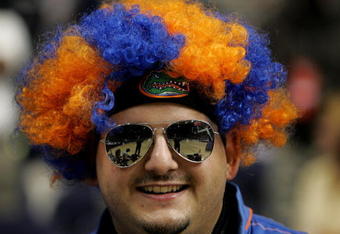 NASHVILLE, TN - MARCH 11:  A fan of the Florida Gators supports his team against the LSU Tigers during the semifinals on day 3 of the SEC Men's Basketball Conference Tournament March 11, 2006 at the Gaylord Entertainment Center in Nashville, Tennessee.  (Photo by Andy Lyons/Getty Images)