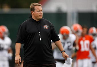 BEREA, OH - AUGUST 07:  Head coach Eric Mangini of the Cleveland Browns looks on during training camp at the Cleveland Browns Training and Administrative Complex on August 7, 2009 in Berea, Ohio.  (Photo by Gregory Shamus/Getty Images)