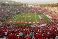 3 Jan 2002:  A general view of the Rose Bowl as a sea of Nebraska fans wearing red find their seats before the start of during the Rose Bowl National Championship game against Miami at the Rose Bowl in Pasadena, California.  Miami won the game 37-14, winning the BCS and the National Championship title. DIGITAL IMAGE. Mandatory Credit: Brian Bahr/Getty Images