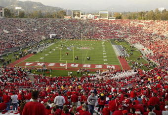 3 Jan 2002:  A general view of the Rose Bowl as a sea of Nebraska fans wearing red find their seats before the start of during the Rose Bowl National Championship game against Miami at the Rose Bowl in Pasadena, California.  Miami won the game 37-14, winning the BCS and the National Championship title. DIGITAL IMAGE. Mandatory Credit: Brian Bahr/Getty Images