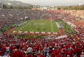 3 Jan 2002:  A general view of the Rose Bowl as a sea of Nebraska fans wearing red find their seats before the start of during the Rose Bowl National Championship game against Miami at the Rose Bowl in Pasadena, California.  Miami won the game 37-14, winning the BCS and the National Championship title. DIGITAL IMAGE. Mandatory Credit: Brian Bahr/Getty Images