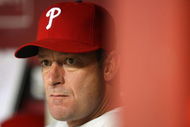 PHOENIX - JULY 29: Pitcher Jamie Moyer#50 of the Philadelphia Phillies sits in the dugout during the major league baseball game against Arizona Diamondbacks at Chase Field on July 29, 2009 in Phoenix, Arizona. The Diamondbacks defeated the Phillies 4-0. (Photo by Christian Petersen/Getty Images)