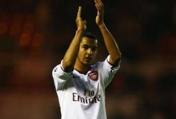 MIDDLESBROUGH, UNITED KINGDOM - DECEMBER 09:  Theo Walcott of Arsenal thanks the fans after the Barclays Premier League match between Middlesbrough and Arsenal at the Riverside Stadium on December 9, 2007 in Middlesbrough, England.  (Photo by Julian Finney/Getty Images)