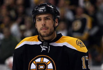 BOSTON - MAY 14:  Milan Lucic #17 of the Boston Bruins looks on before a face off against the Carolina Hurricanes during Game Seven of the Eastern Conference Semifinal Round of the 2009 Stanley Cup Playoffs on May 14, 2009 at the TD Banknorth Garden in Boston, Massachusetts. The Hurricanes defeated the Bruins 3-2 in overtime. (Photo by Elsa/Getty Images)