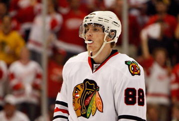 DETROIT - MAY 27:  Patrick Kane #88 of the Chicago Blackhawks looks on dejected against the Detroit Red Wings during Game Five of the Western Conference Championship Round of the 2009 Stanley Cup Playoffs on May 27, 2009 at Joe Louis Arena in Detroit, Michigan. The Red Wings won 2-1 in overtime. (Photo by Gregory Shamus/Getty Images)