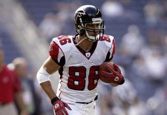 SEATTLE - SEPTEMBER 18:  Brian Finneran #86 of the  Atlanta Falcons warms up before a game against the Seattle Seahawks at Qwest Field on September 18, 2005 in Seattle, Washington. Seahawks won 21-18. (Photo by Otto Greule Jr/Getty Images)
