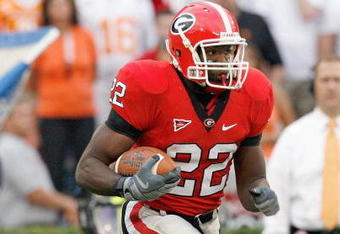 ATHENS, GA - OCTOBER 11:  Richard Samuel #22 of the Georgia Bulldogs carries the ball during the game against the Tennessee Volunteers at Sanford Stadium on October 11, 2008 in Athens, Georgia.  (Photo by Kevin C. Cox/Getty Images)