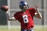 CHENEY, WA - AUGUST 3:  Quarterback Matt Hasselbeck #8 of the Seattle Seahawks sets up a pass during training camp at Eastern Washington University on August 3, 2005 in Cheney, Washington. (Photo by Jeff T. Green/Getty Images)