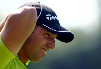 CHASKA, MN - AUGUST 12:  Sergio Garcia of Spain waits on the practice ground during the third preview day of the 91st PGA Championship at Hazeltine National Golf Club on August 12, 2009 in Chaska, Minnesota.  (Photo by Scott Halleran/Getty Images)