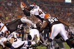 CLEVELAND - NOVEMBER 06:  Ryan Torain #42 of the Denver Broncos scores a touchdown against the Cleveland Browns during the first quarter of their NFL game at Cleveland Browns Stadium November 6, 2008 in Cleveland, Ohio.  (Photo by Matt Sullivan/Getty Images)