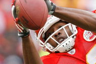 KANSAS CITY, MO - DECEMBER 14:  Dwayne Bowe #82 of the Kansas City Chiefs stretches for a catch against the San Diego Chargers during the first half on December 14, 2008 at Arrowhead Stadium in Kansas City, Missouri.  (Photo by Harry How/Getty Images)