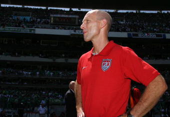 MEXICO CITY - AUGUST 12:  Head coach Bob Bradley of the USA looks on during the FIFA World Cup Qualifying soccer match between the USA and Mexico at Azteco Stadium August 12, 2009 in Mexico City, Mexico. The USA lost 2-1. (Donald Miralle/Getty Images)