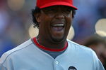 CHICAGO - AUGUST 12: Pedro Martinez #45 of the Philadelphia Phillies walks out to warm-up before a game against the Chicago Cubs on August 12, 2009 at Wrigley Field in Chicago, Illinois. (Photo by Jonathan Daniel/Getty Images)