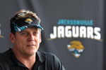JACKSONVILLE, FL - MAY 1:  Coach Jack Del Rio of the Jacksonville Jaguars talks to the media May 1, 2009 at a team minicamp near Jacksonville Municipal Stadium in Jacksonville, Florida.  (Photo by Al Messerschmidt/Getty Images)