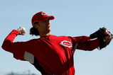 SARASOTA, FL - FEBRUARY 18:  Bronson Arroyo #61 of the Cincinnati Reds works out during practice after Spring Training Photo day on February 18, 2009 at the Cincinnati Reds training facility in Sarasota, Florida.  (Photo by Chris Graythen/Getty Images)