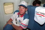 8 JUL 1994:  LANCE ARMSTRONG OF THE USA RELAXES IN HIS SEAT ON THE PLANE TAKING ALL THE RIDERS FROM PORTSMOUTH TO CHERBOURG FOR THE START OF STAGE 6. Mandatory Credit: Pascal Rondeau/ALLSPORT