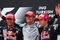 ISTANBUL, TURKEY - JUNE 07:  Second placed Mark Webber (L) of Australia and Red Bull Racing, third placed Sebastian Vettel (L) of Germany and Red Bull Racing and race winner Jenson Button (C) of Great Britain and Brawn GP celebrate on the podium after the Turkish Formula One Grand Prix at Istanbul Park on June 7, 2009, in Istanbul, Turkey.  (Photo by Clive Mason/Getty Images)