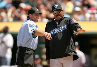 OAKLAND, CA - MAY 09:  Toronto Blue Jays manager Cito Gaston argues with home plate umpire Paul Nauert during their game against the Oakland Athletics  on May 9, 2009 at the Oakland Coliseum in Oakland, California.  (Photo by Ezra Shaw/Getty Images)