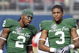 ORLANDO, FL - JANUARY 1: Wide receivers B. J. Cunningham #3 and Mark Dell #2 of the Michigan State Spartans warm up before play against the Georgia Bulldogs at the 2009 Capital One Bowl at the Citrus Bowl on January 1, 2009 in Orlando, Florida.  (Photo by Al Messerschmidt/Getty Images) 
