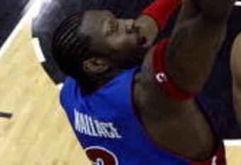 SAN ANTONIO - JUNE 23:  Robert Horry #5 of the San Antonio Spurs goes to the basket over ben Wallace #3 of the Detroit Pistons in the first quarter of Game seven of the 2005 NBA Finals at SBC Center on June 23, 2005 in San Antonio, Texas.  NOTE TO USER: User expressly acknowledges and agrees that, by downloading and/or using this Photograph, user is consenting to the terms and conditions of the Getty Images License Agreement  (Photo by Jeff Haynes-Pool/Getty Images)