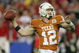 GLENDALE, AZ - JANUARY 05:  Quarterback Colt McCoy #12 of the Texas Longhorns drops back to pass during the Tostitos Fiesta Bowl Game against the Ohio State Buckeyes on January 5, 2009 at University of Phoenix Stadium in Glendale, Arizona.  (Photo by Doug Pensinger/Getty Images)