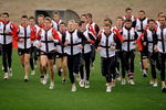 MELBOURNE, AUSTRALIA - AUGUST 12: Saints players run laps during a St Kilda Saints AFL training session at Linen House Oval on August 12, 2009 in Melbourne, Australia.  (Photo by Robert Cianflone/Getty Images)