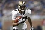 DETROIT - DECEMBER 21: Wide receiver Robert Meachem #17 of the New Orleans Saints scores a first quarter touchdown on a 20 yard run against the Detroit Lions on December 21, 2008 at Ford Field in Detroit, Michigan. (Photo by Leon Halip/Getty Images)