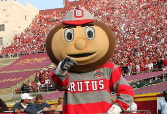 LOS ANGELES, CA - SEPTEMBER 13:  Ohio State mascot Brutus Buckeye poses for a photo prior to the Buckeyes 35-3 loss to the USC Trojans at the Los Angeles Memorial Coliseum on September 13, 2008 in Los Angeles, California.  (Photo by Stephen Dunn/Getty Images)