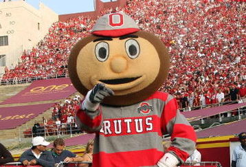 LOS ANGELES, CA - SEPTEMBER 13:  Ohio State mascot Brutus Buckeye poses for a photo prior to the Buckeyes 35-3 loss to the USC Trojans at the Los Angeles Memorial Coliseum on September 13, 2008 in Los Angeles, California.  (Photo by Stephen Dunn/Getty Images)