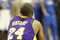 ORLANDO, FL - JUNE 14:  Kobe Bryant #24 of the Los Angeles Lakers rests for a moment in Game Five of the 2009 NBA Finals against the Orlando Magic on June 14, 2009 at Amway Arena in Orlando, Florida. The Lakers won 99-86.  NOTE TO USER:  User expressly acknowledges and agrees that, by downloading and or using this photograph, User is consenting to the terms and conditions of the Getty Images License Agreement. (Photo by Ronald Martinez/Getty Images) 