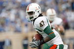 DURHAM, NC - OCTOBER 18:  Laron Byrd #47 of the Miami Hurricanes carries the ball during the game against the Duke Blue Devils at Wallace Wade Stadium on October 18, 2008 in Durham, North Carolina.  (Photo by Kevin C. Cox/Getty Images)