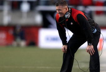 SALT LAKE CITY - NOVEMBER 22:  Head Coach Kyle Whittingham of the Utah Uteswatches the game against the BYU Cougars at Rice-Eccles Stadium on November 22, 2008 in Salt Lake City, Utah.  (Photo by Jonathan Ferrey/Getty Images)