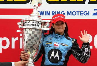 MOTEGI, JAPAN - APRIL 20:  Danica Patrick driver of the #7 Motorola Andretti Green Racing Honda Dallara poses with the trophy after winning the IndyCar Series Bridgestone Indy Japan 300 Mile on April 20, 2008 at Twin Ring Motegi in Motegi, Japan.  (Photo by Jonathan Ferrey/Getty Images)
