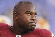BALTIMORE, MD - AUGUST 13:  Albert Haynesworth #92 of the Washington Redskins looks on before a NFL preseason football game against the Baltimore Ravens on August 13, 2009 at M & T Bank Stadium in Baltimore, Maryland.   (Photo by Mitchell Layton/Getty Images)