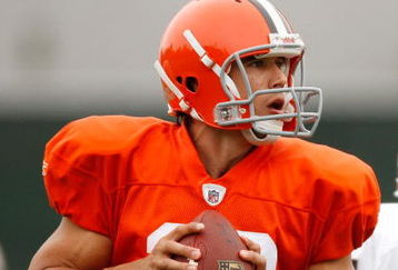 BEREA, OH - AUGUST 07:  Brady Quinn #10 of the Cleveland Browns drops back to pass during training camp at the Cleveland Browns Training and Administrative Complex on August 7, 2009 in Berea, Ohio.  (Photo by Gregory Shamus/Getty Images)