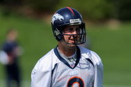 ENGLEWOOD, CO - MAY 03:  Quarterback Kyle Orton #8 particiaptes in practice during Denver Broncos Minicamp at the Broncos training facility on May 3, 2009 in Englewood, Colorado.  (Photo by Doug Pensinger/Getty Images)