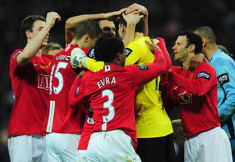 LONDON - MARCH 01:  Goalkeeper Ben Foster of Manchester United celebrates with team mates after victory during the Carling Cup Final match between Manchester United and Tottenham Hotspur at Wembley Stadium on March 1, 2009 in London, England.  (Photo by Mike Hewitt/Getty Images)