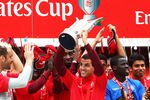 LONDON, ENGLAND - AUGUST 02:  Arsenal  captain Cesc Fabregas lifts the Trophy following his team's victory during the Emirates Cup match between Arsenal and Glasgow Rangers at the Emirates Stadium on August 2, 2009 in London, England.  (Photo by Phil Cole/Getty Images)