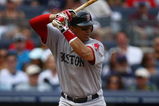 NEW YORK - AUGUST 08:  Victor Martinez #41 of the Boston Red Sox at bat against the New York Yankees of the Boston Red Sox during their game on August 8, 2009 at Yankee Stadium in the Bronx borough of New York City.  (Photo by Chris McGrath/Getty Images)