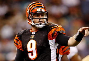 NEW ORLEANS - AUGUST 14:  Quarterback Carson Palmer #9 of the Cincinnati Bengals gestures during action against the New Orleans Saints in a preseason game on August 14, 2009 at the Superdome in New Orleans, Louisiana. (Photo by Chris Graythen/Getty Images)