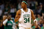 BOSTON - JUNE 08:  Paul Pierce #34 of the Boston Celtics reacts in Game Two of the 2008 NBA Finals against the Los Angeles Lakers on June 8, 2008 at TD Banknorth Garden in Boston, Massachusetts. NOTE TO USER: User expressly acknowledges and agrees that, by downloading and/or using this Photograph, user is consenting to the terms and conditions of the Getty Images License Agreement.  (Photo by Kevin C. Cox/Getty Images)