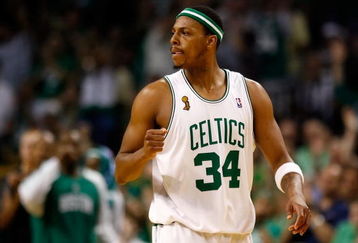 BOSTON - JUNE 08:  Paul Pierce #34 of the Boston Celtics reacts in Game Two of the 2008 NBA Finals against the Los Angeles Lakers on June 8, 2008 at TD Banknorth Garden in Boston, Massachusetts. NOTE TO USER: User expressly acknowledges and agrees that, by downloading and/or using this Photograph, user is consenting to the terms and conditions of the Getty Images License Agreement.  (Photo by Kevin C. Cox/Getty Images)