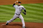 HOUSTON - OCTOBER 26:  Starting pitcher Freddy Garcia #34 of the Chicago White Sox throws a pitch against the Houston Astros during the first inning of Game Four of the 2005 Major League Baseball World Series at Minute Maid Park on October 26, 2005 in Houston, Texas.  (Photo by Lisa Blumenfeld/Getty Images)