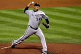 HOUSTON - OCTOBER 26:  Starting pitcher Freddy Garcia #34 of the Chicago White Sox throws a pitch against the Houston Astros during the first inning of Game Four of the 2005 Major League Baseball World Series at Minute Maid Park on October 26, 2005 in Houston, Texas.  (Photo by Lisa Blumenfeld/Getty Images)